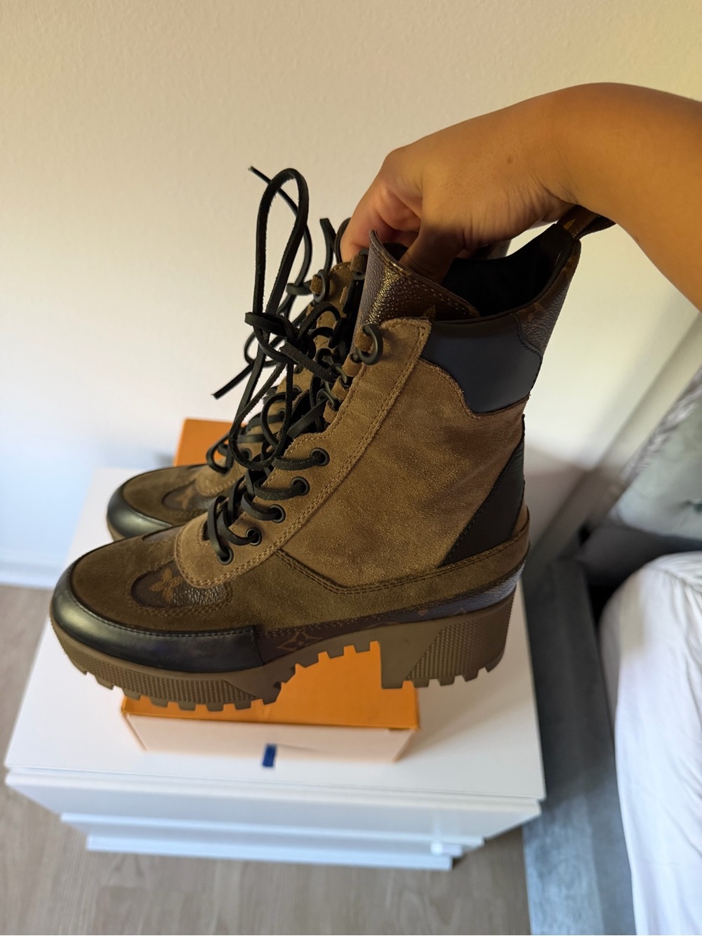 Louis Vuitton Brown and Black Platform Lace-Up Combat Boots